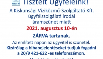 Áramszünet miatt ügyfélfogadás szünetel