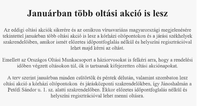 Januárban több oltási akció is lesz