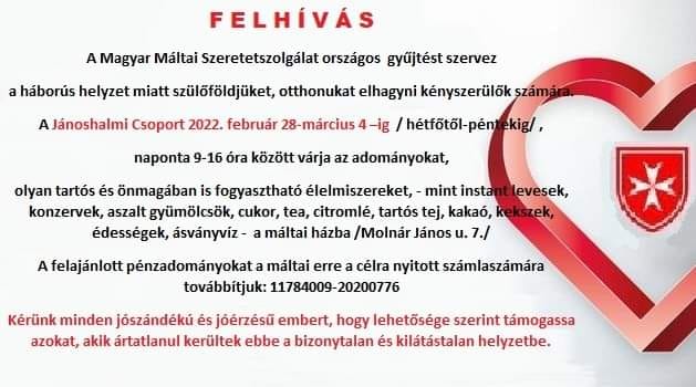 A Magyar Máltai Szeretetszolgálat gyűjtést szervez