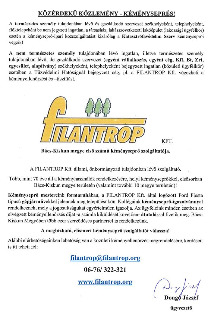 FIGYELEM! - Közérdekű - kéményseprés!