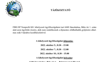 Szemétszállítás kihelyezett ügyfélszolgálati napok