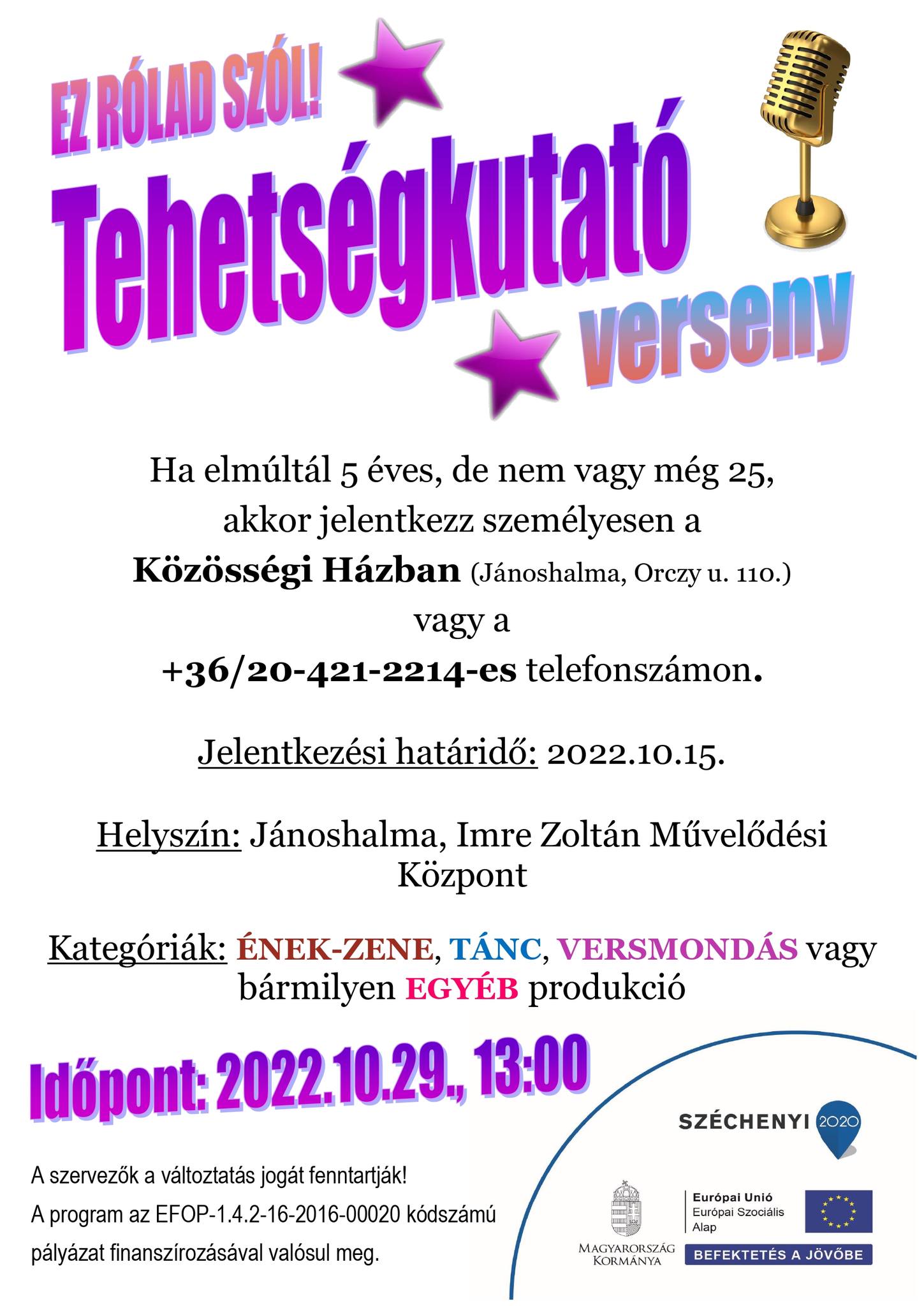 JÁNOSHALMI TEHETSÉGKUTATÓ - Meghívó