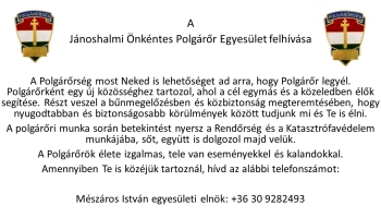 A Jánoshalmi Önkéntes Polgárőr Egyesület felhívása