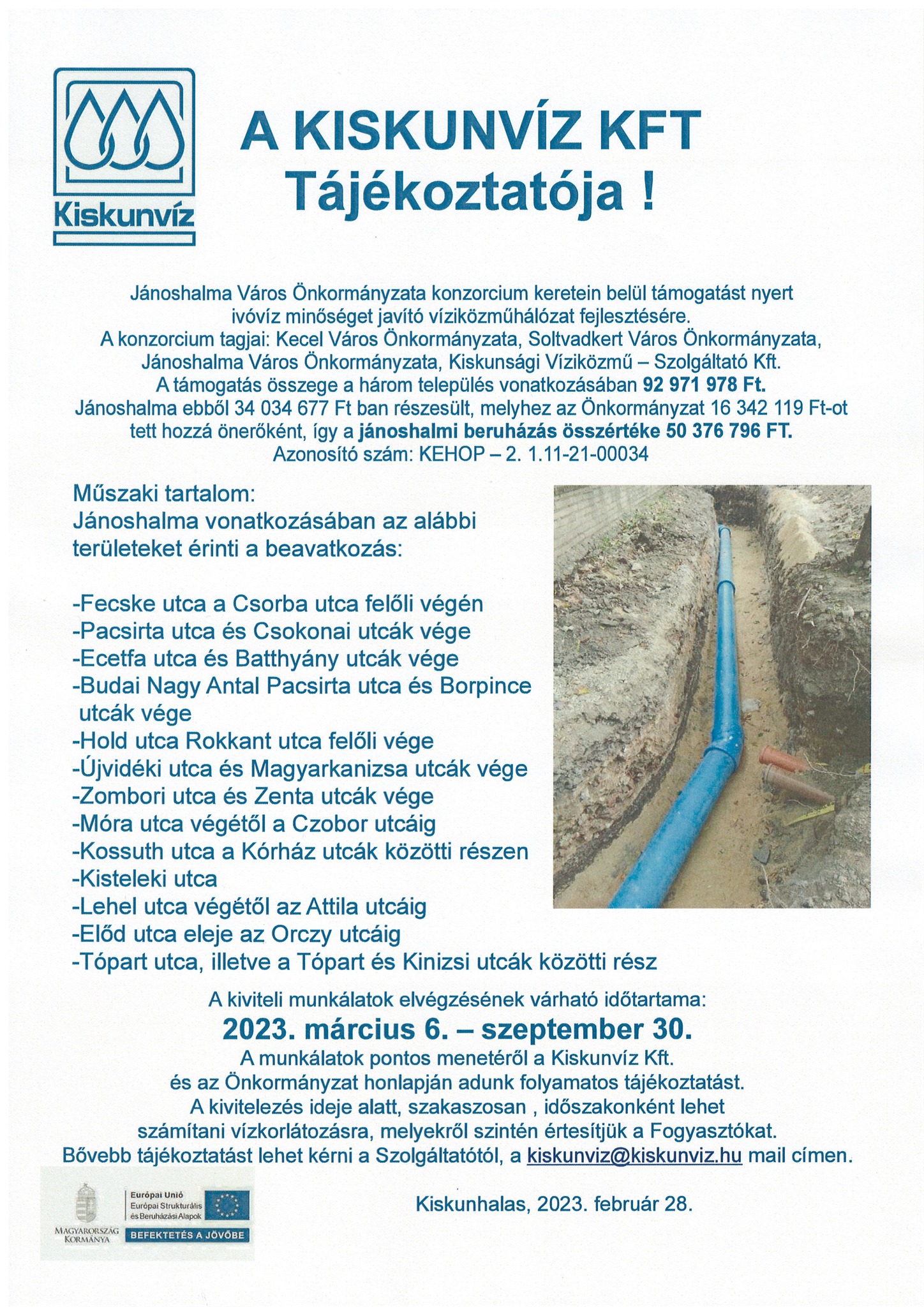 Az Önkormányzat pályázatot nyújtott be az ivóvíz hálózat korszerűsítésére