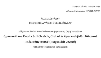 JÁNOSHALMA VÁROSI ÖNKORMÁNYZAT  pályázatot hirdet Közalkalmazotti jogviszony (Kjt.) keretében