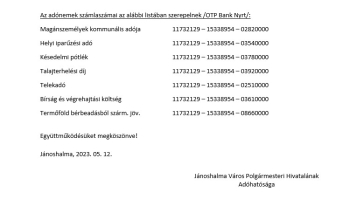 Lakossági tájékoztató számlaszámokról
