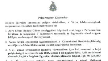 A Város közbiztonságának megerősítése érdekében Közleményt adok ki