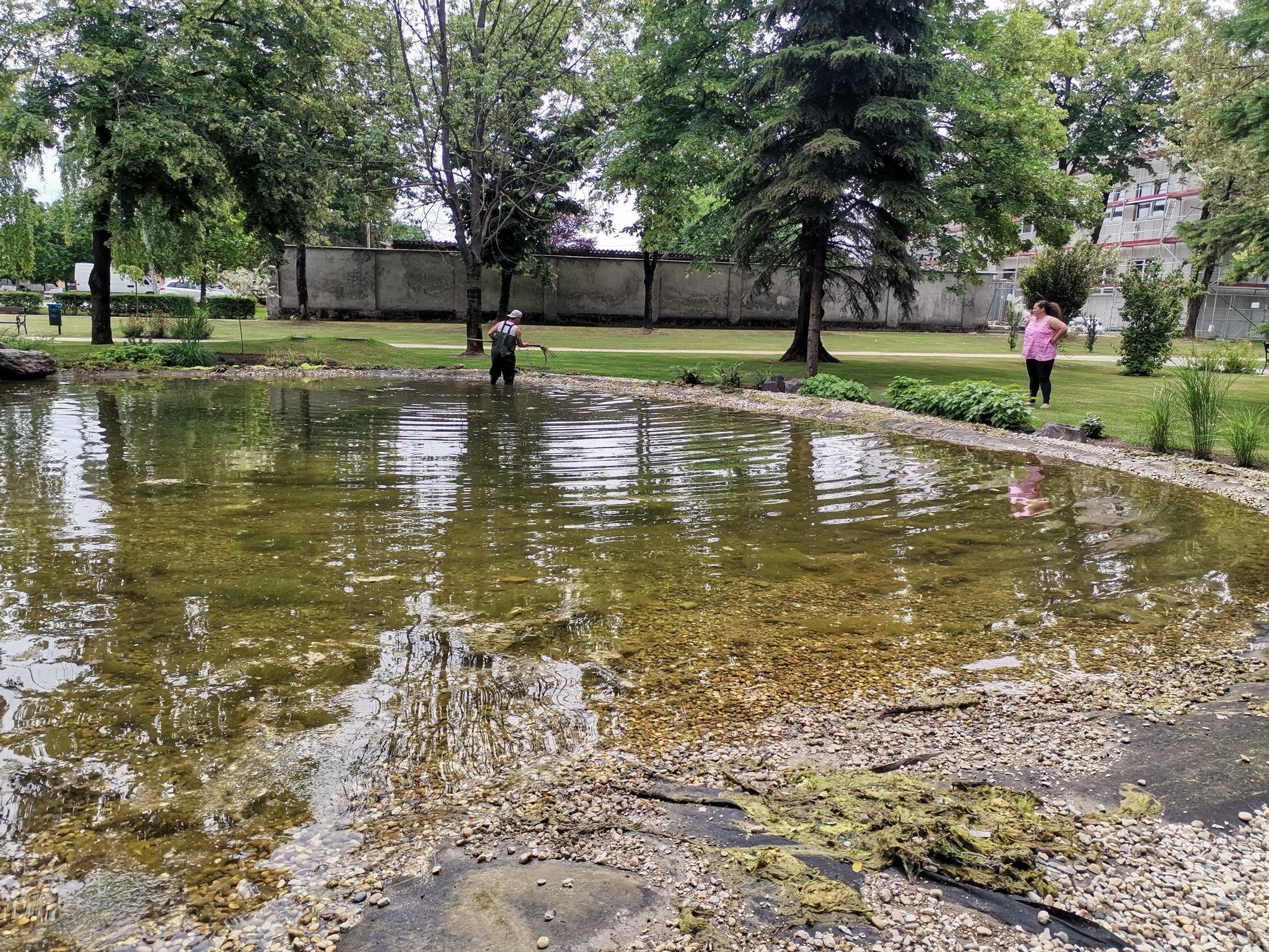 A Béke-téri Park tófelületének tisztaságára gondosan ügyelnek a Városgazda Kft. munkatársai