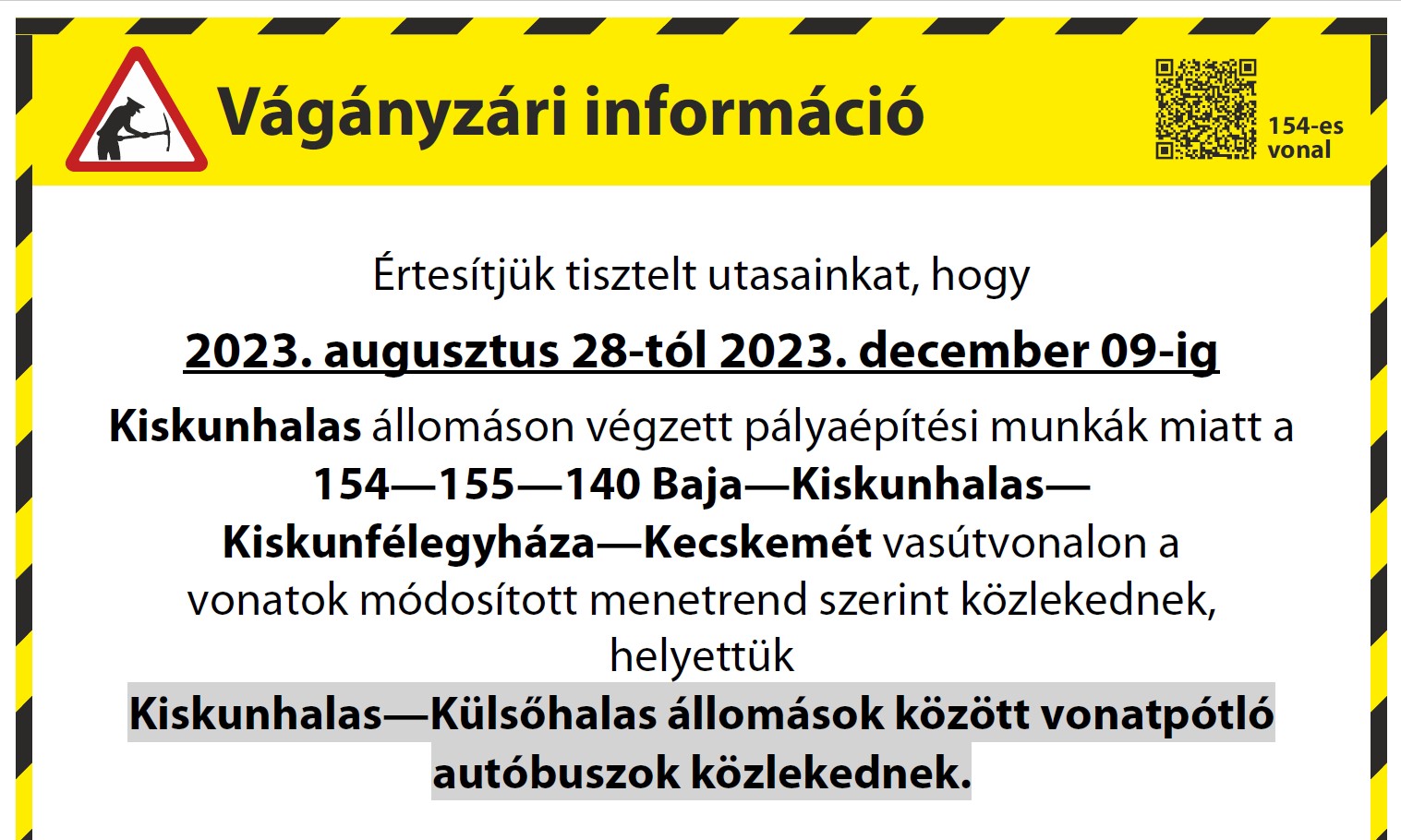 Kiskunhalas-Baja vonalon vasúti közlekedés
