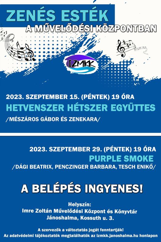 A Zenés Esték rendezvénysorozat újabb eseményeire meghívó
