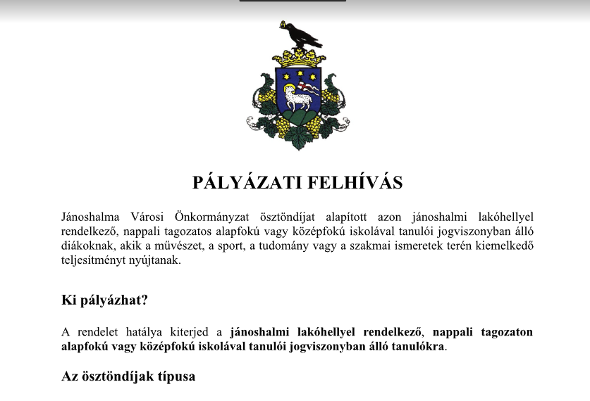 Pályázati felhívás - ösztöndíjak