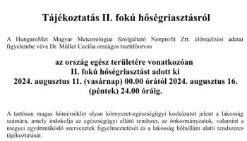 Tájékoztatás II. fokú hőségriasztásról