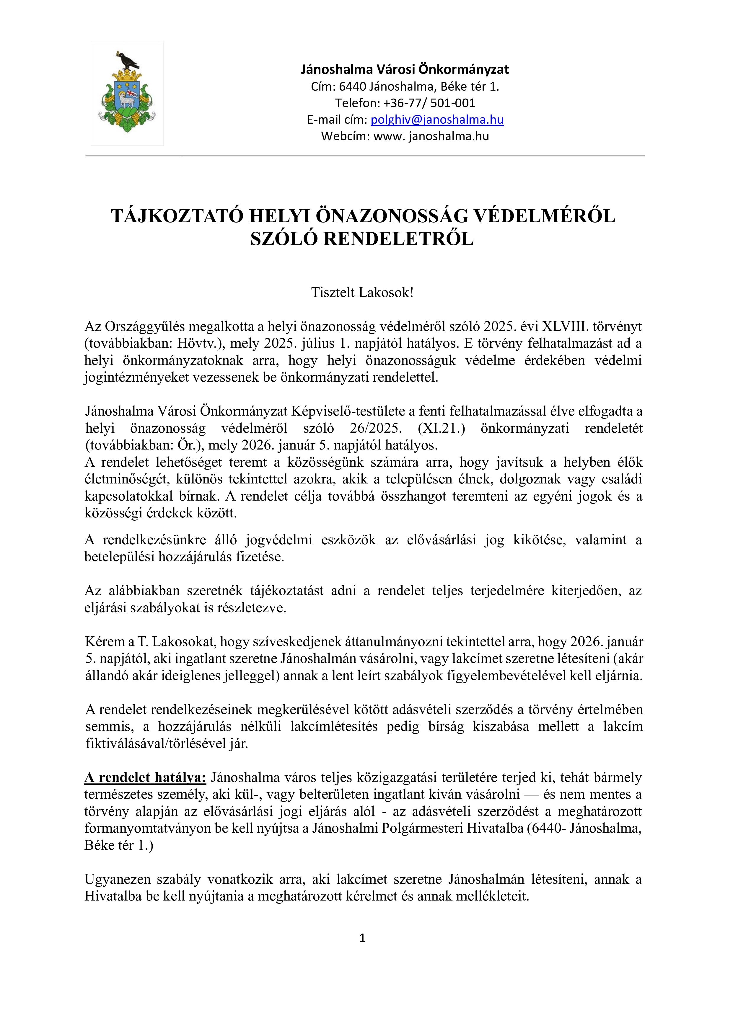 helyi önazonosság védelméről 1. oldal